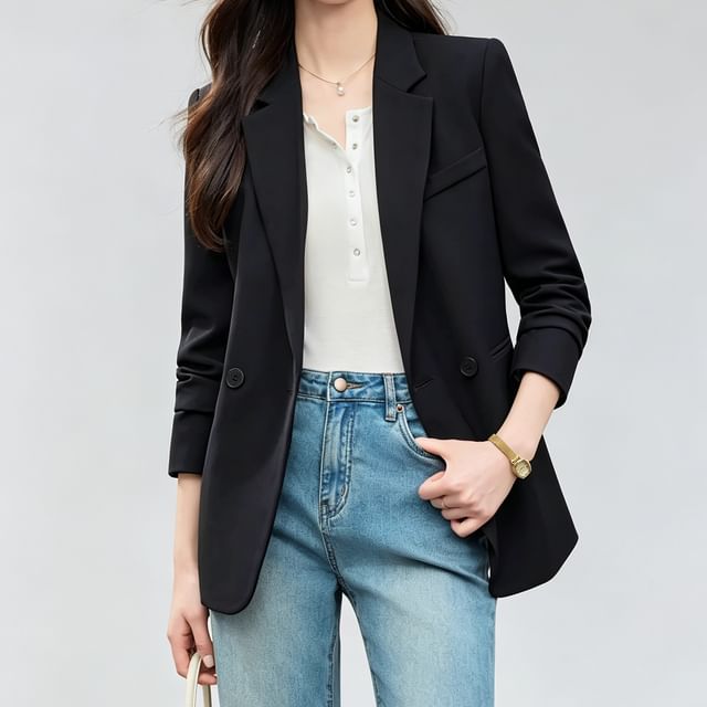 Skyheart-34-Sleeve Double Breasted Plain Blazer