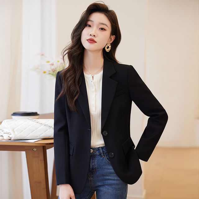 Skyheart-Button-Up Plain Blazer