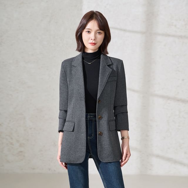 Skyheart-Button-Up Plain Blazer