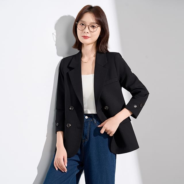 Skyheart-Double Breasted Plain Blazer