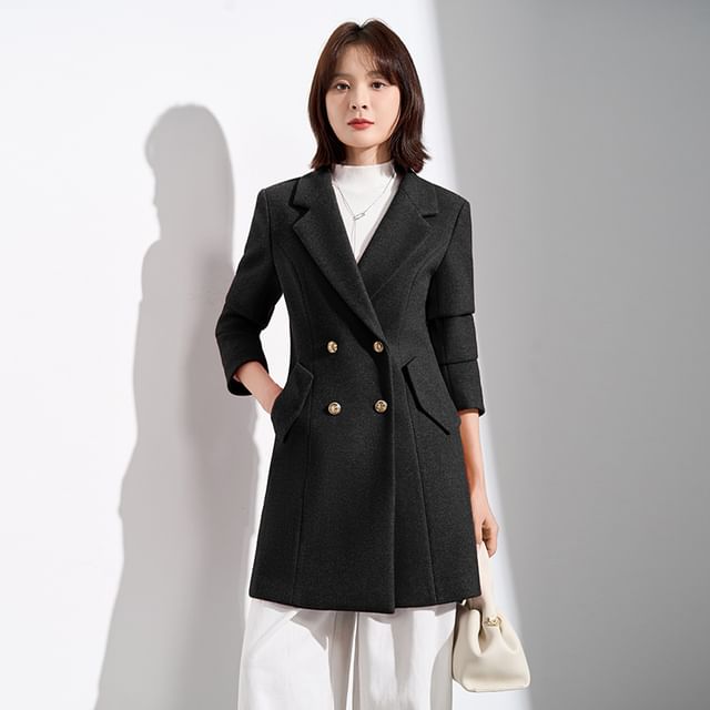 Skyheart-Double Breasted Plain Long Coat