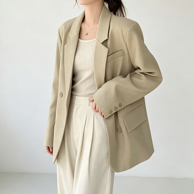 Skyheart-Lapel Collar Plain Double Breasted Blazer