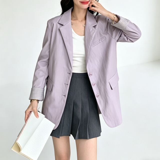 Skyheart-Lapel Collar Plain Single Breasted Blazer