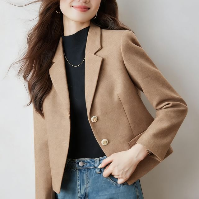 Skyheart-Lapel Collar Plain Single Breasted Blazer