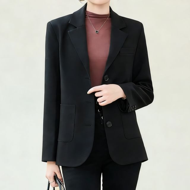 Skyheart-Lapel Collar Plain Single Breasted Blazer
