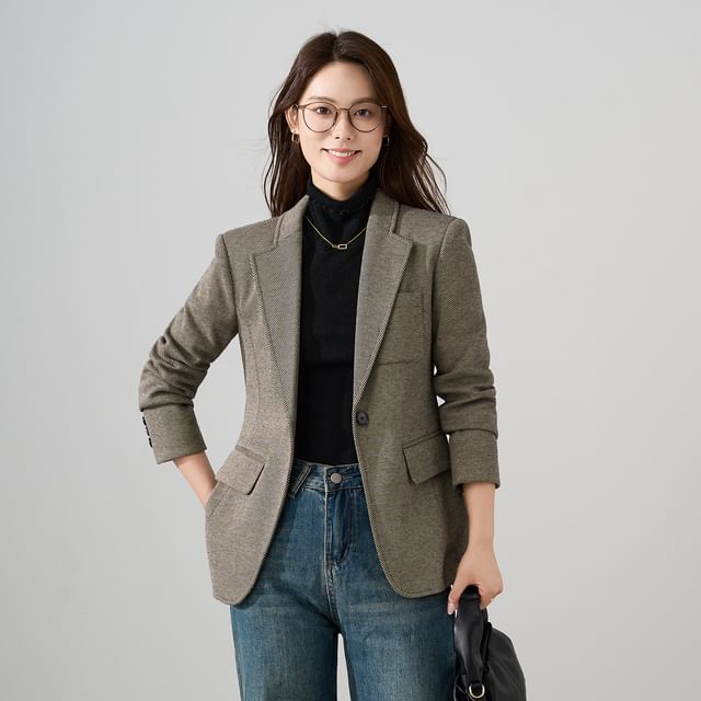 Skyheart-Lapelled Melange Single Breasted Blazer