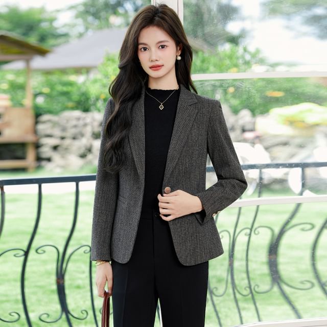 Skyheart-Notch Lapel One-Buttoned Blazer