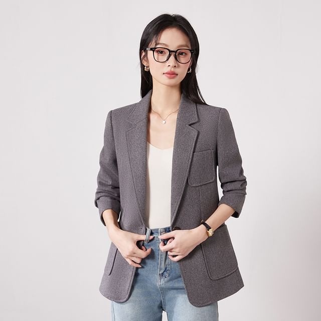 Skyheart-Notch Lapel Plain Single Breasted Blazer