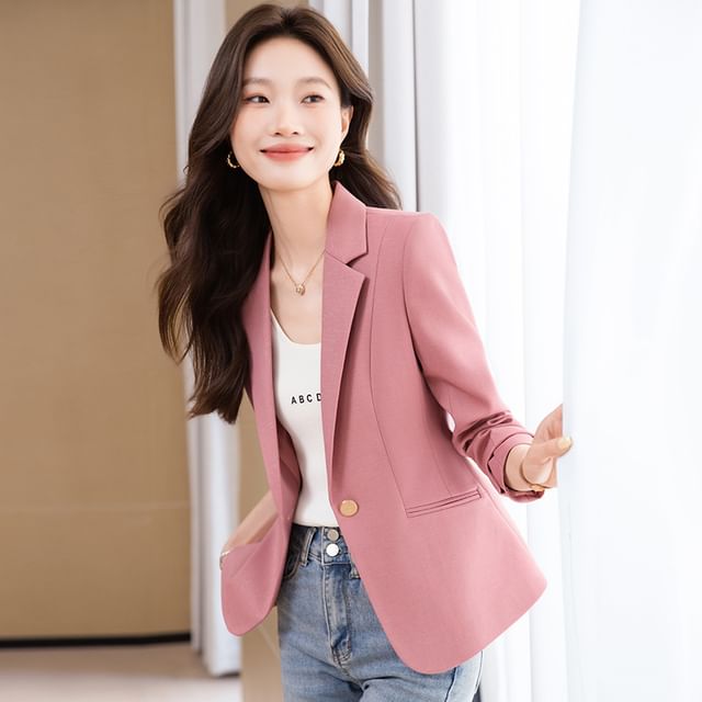 Skyheart-Notch Lapel Plain Single Breasted Blazer