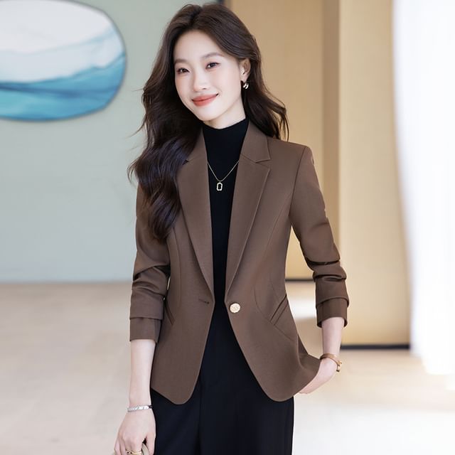 Skyheart-Notch Lapel Plain Single Breasted Blazer