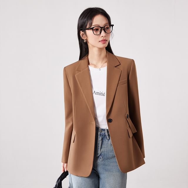Skyheart-Notch Lapel Plain Single Breasted Blazer