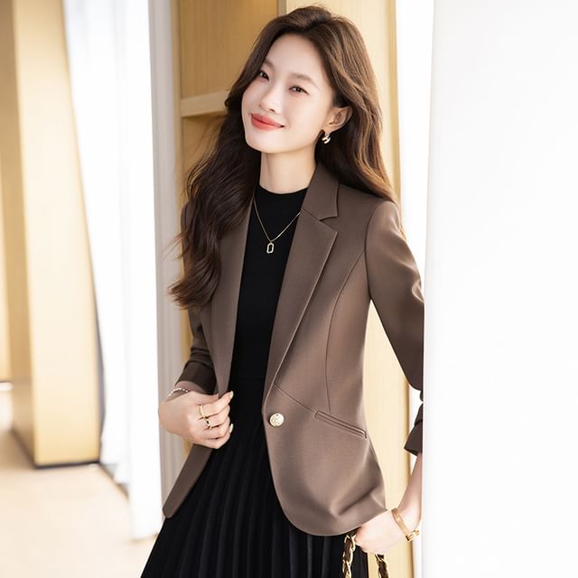 Skyheart-Notch Lapel Plain Single Breasted Blazer