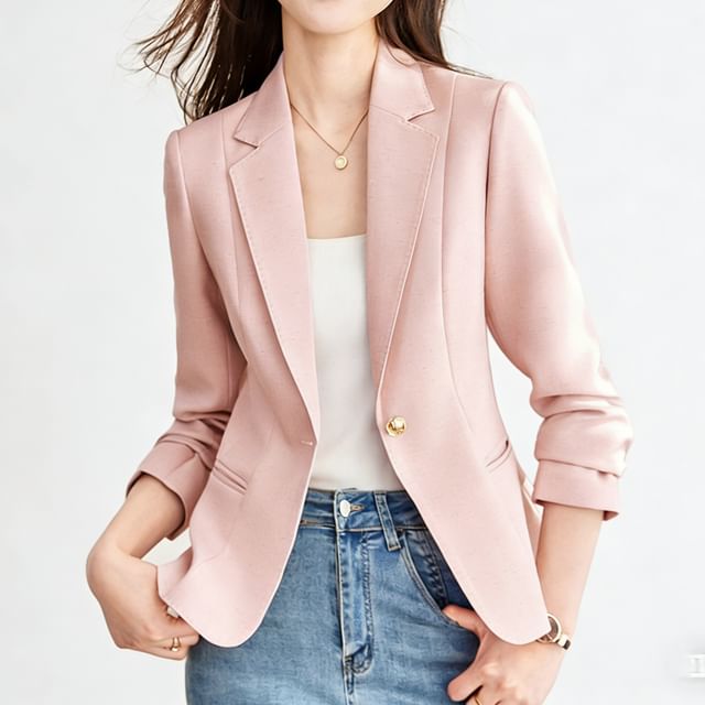 Skyheart-Notch Lapel Plain Single Breasted Blazer