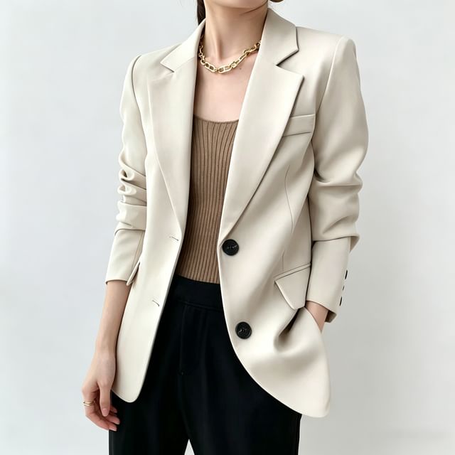 Skyheart-Notch Lapel Single-Breasted Plain Blazer