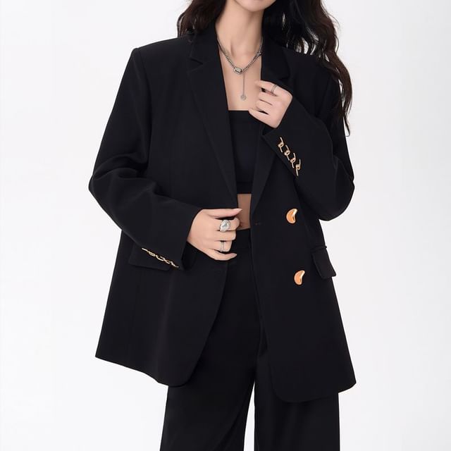 Skyheart-Notch Lapel Single-Breasted Plain Blazer