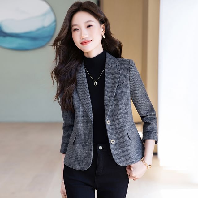 Skyheart-Notch Lapel Tweed Single Breasted Blazer