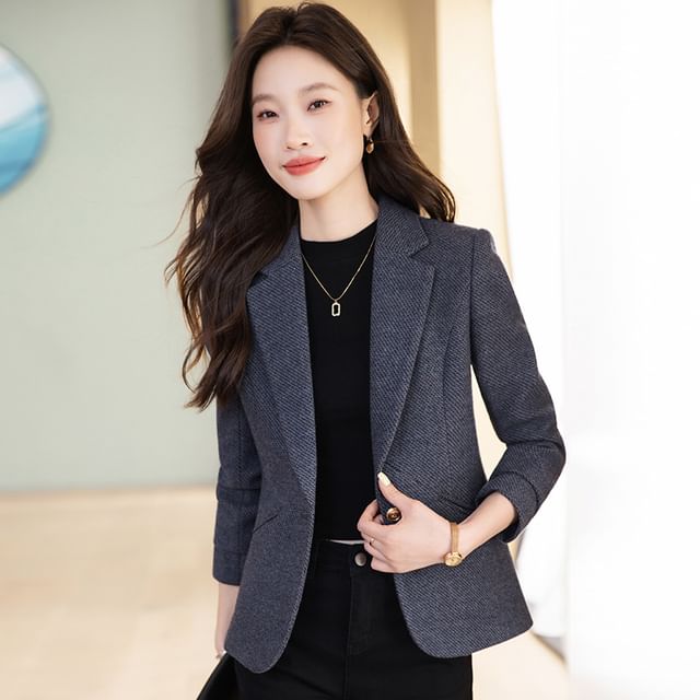 Skyheart-Notch Lapel Tweed Single Breasted Blazer