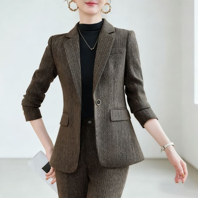 Skyheart-One Buttoned Blazer Straight Leg Dress Pants Set