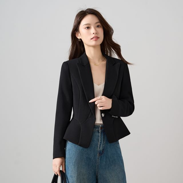 Skyheart-Peak Lapel Plain Single Breasted Blazer