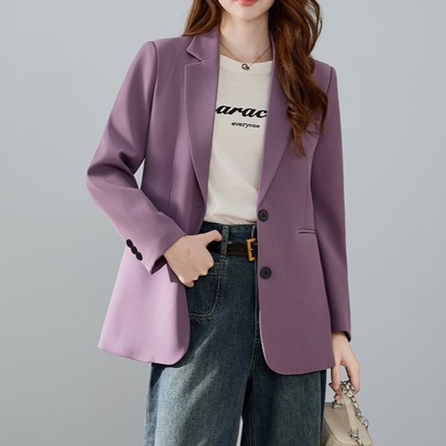 Skyheart-Plain Single-Breasted Blazer