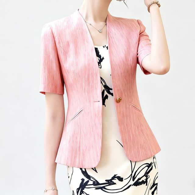Skyheart-Short-Sleeve One Buttoned Striped Blazer