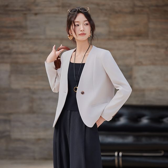 Skyheart-V-Neck One-Buttoned Plain Blazer