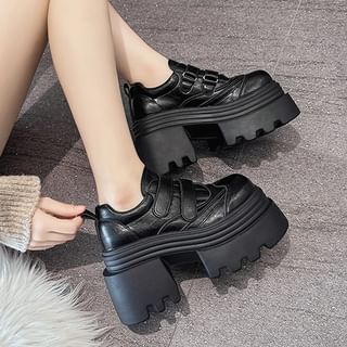Sleeko-Platform Adhesive Strap Faux Leather Shoes