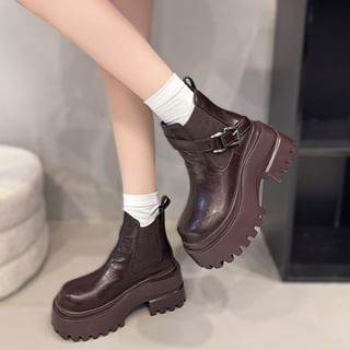 Sleeko-Platform Buckled Block Heel Short Boots