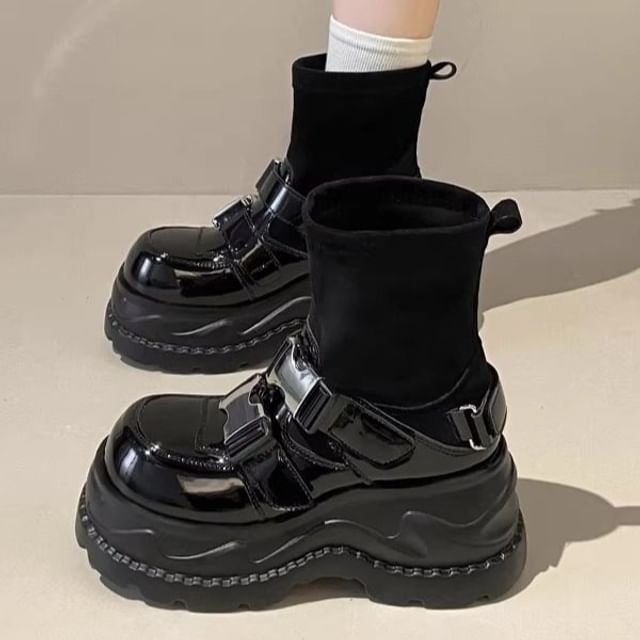 Sleeko-Platform Buckled Panel Short Boots