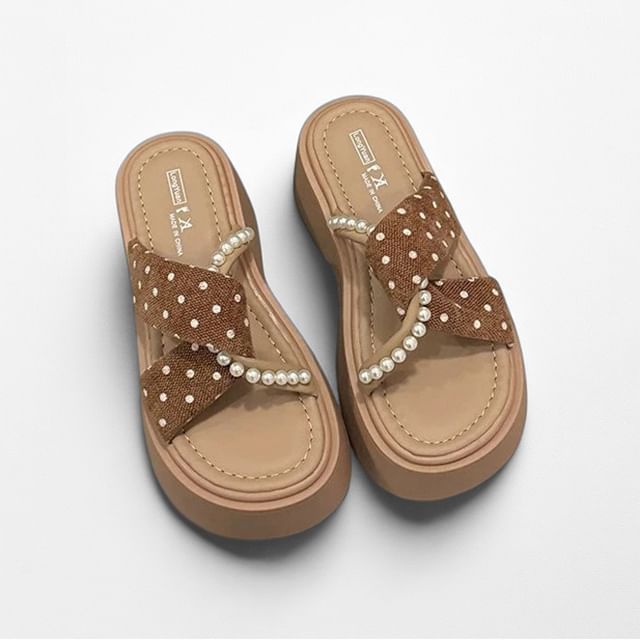 Sleeko-Platform Dotted Faux Pearl Slide Sandals
