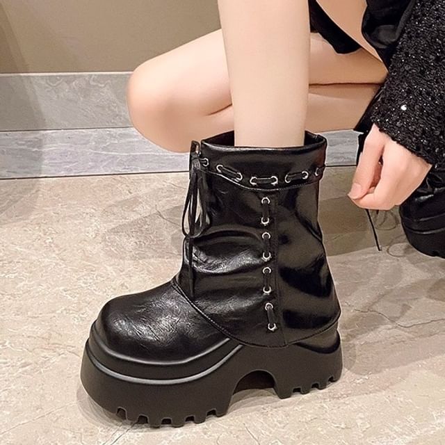 Sleeko-Platform Plain Faux Leather Mid-Calf Boots