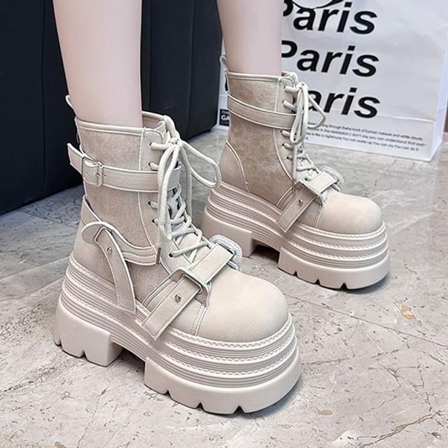 Sleeko-Platform Plain Lace Up Short Boots