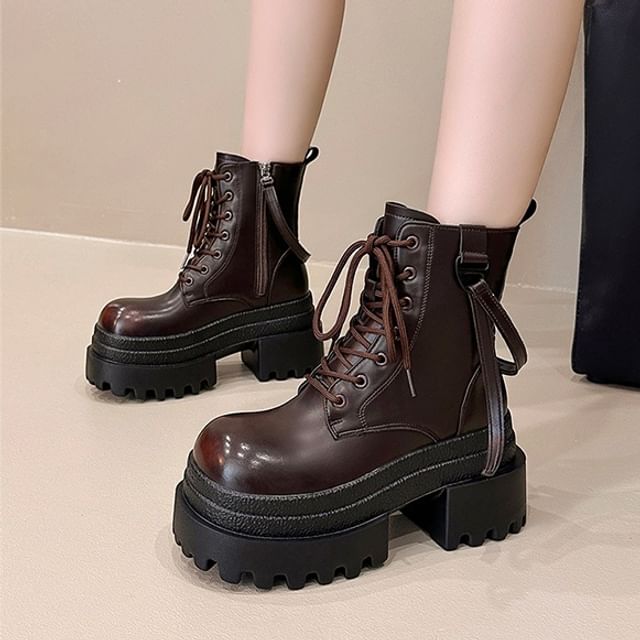 Sleeko-Platform Plain Lace Up Short Boots