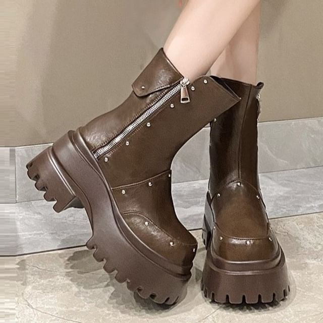 Sleeko-Platform Studded Zip Short Boots