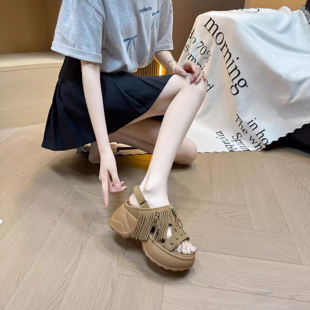 Sleeko-Platform Wedge Sandals Tasseled Slingback Sandals