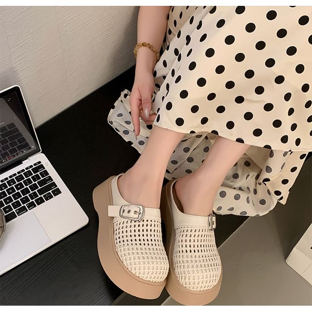 Sleeko-Platform Woven Buckled Mules