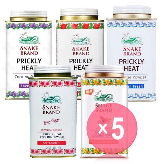 SNAKE BRAND-Prickly Heat Cooling Powder 5pcs Bundle Set - Kühlendes Körperpuder mit Menthol 5er-Pack