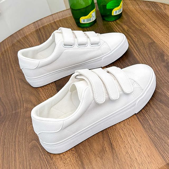 Solejoy-Adhesive Strap Faux Leather Sneakers
