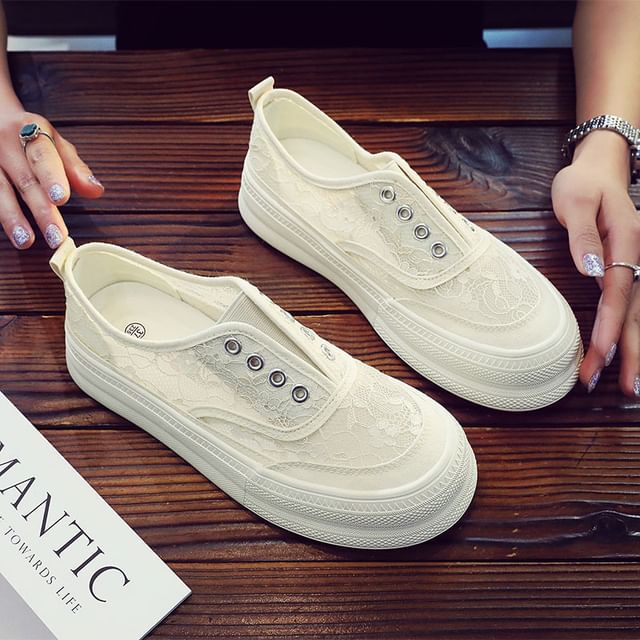Solejoy-Platform Lace Slip-Ons