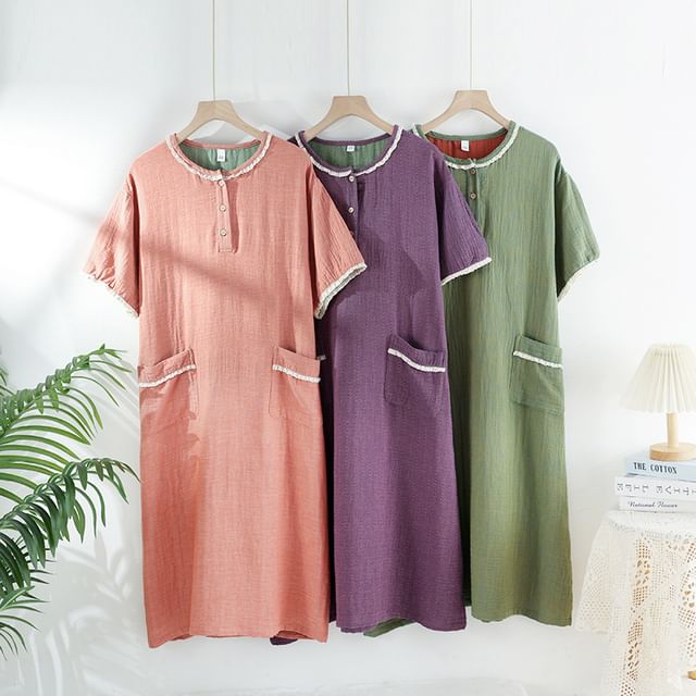 Somnus-Contrast Trim Pajama Dress