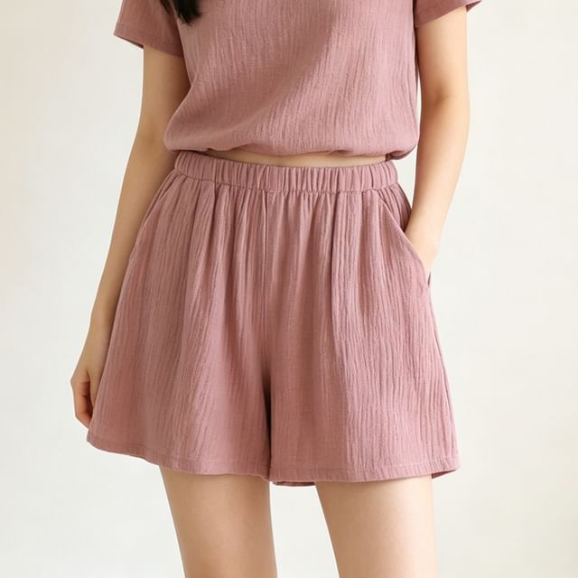Somnus-Elastic Waist Plain Lounge Shorts