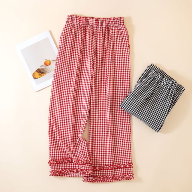 Somnus-High Waist Plaid Pajama Pants