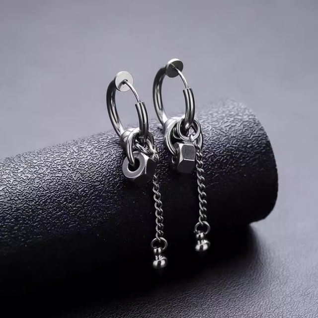 Soosina-Nut Stainless Steel Dangle Earring Clip On Earring Set