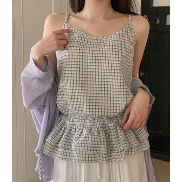 Sosana-Checker Drawstring Camisole Top