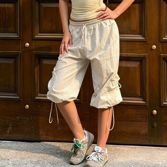Sosana-High Waist Plain Cargo Capri Pants