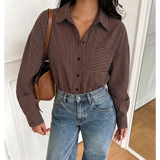 Sosana-Long Sleeve Pinstriped Paneled Bodysuit
