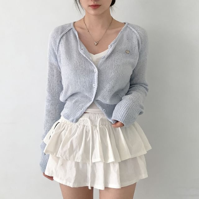 Sosana-Long Sleeve V-Neck Plain Light Cardigan