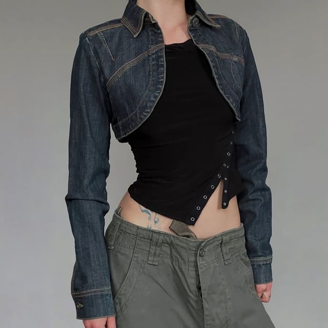 Sosana-Long Sleeve Washed Denim Shrug