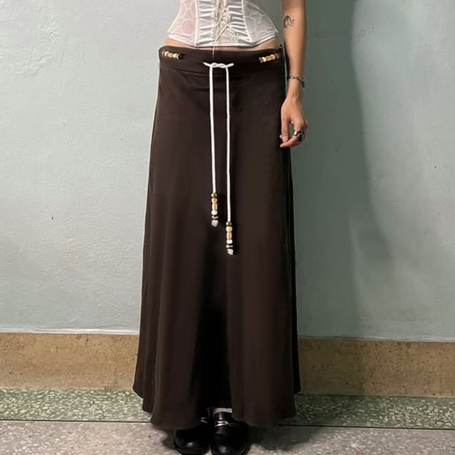 Sosana-Low Rise Beaded Plain Maxi Skirt