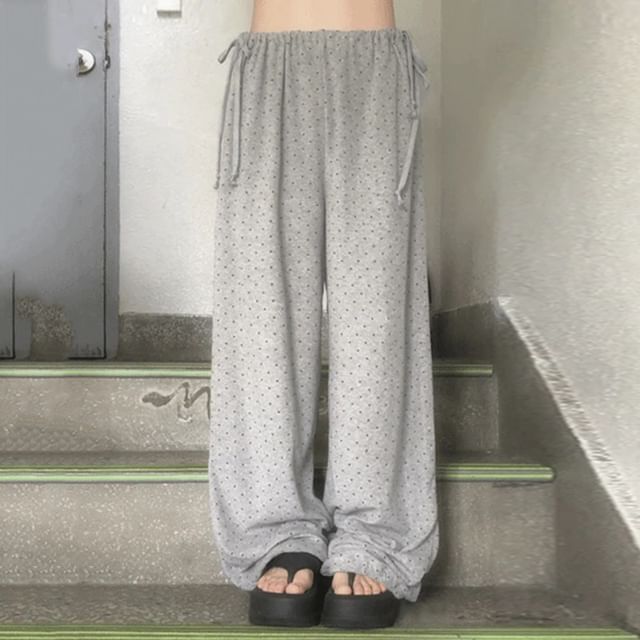 Sosana-Low Waist Dotted Side Drawstring Wide Leg Sweatpants